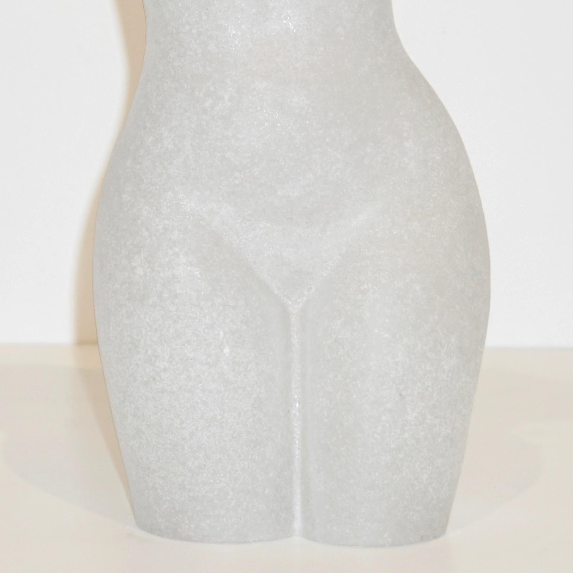 Art Glass 1960s Italian White Scavo Murano Glass Nude Figure