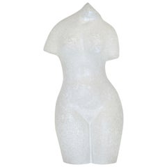 1960s Italian White Scavo Murano Glass Nude Figure