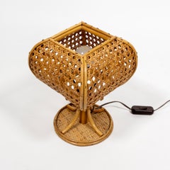 1960s Italian Wicker and Rattan French Riviera Style Table Lamp