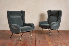 1960's Italian Wingback Armchairs attributed to Osvaldo Borsani