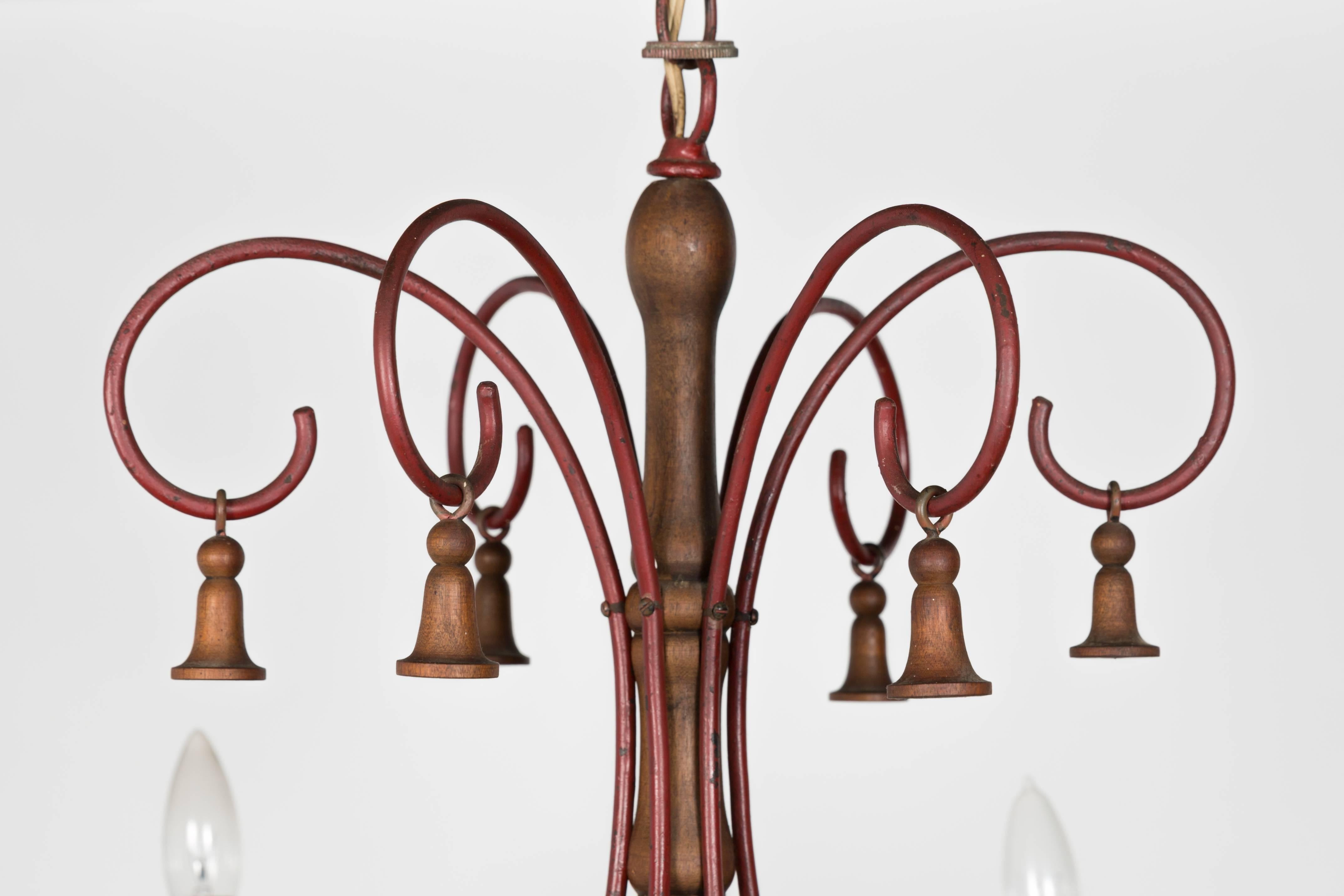Mid-20th Century 1960s Italian Wood Beaded Chandelier with Bells