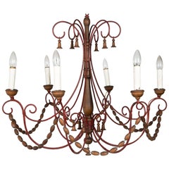 1960s Italian Wood Beaded Chandelier with Bells