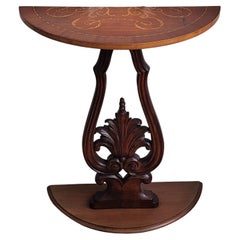 Decoración italiana de madera tallada de los años 60 Mesa auxiliar consola Demi Lune