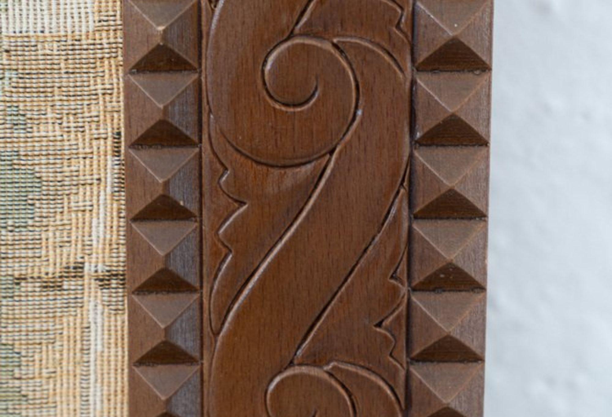 Mid-20th Century 1960s Italian Wooden Coat Rack with Tapestry Hunting Scene For Sale