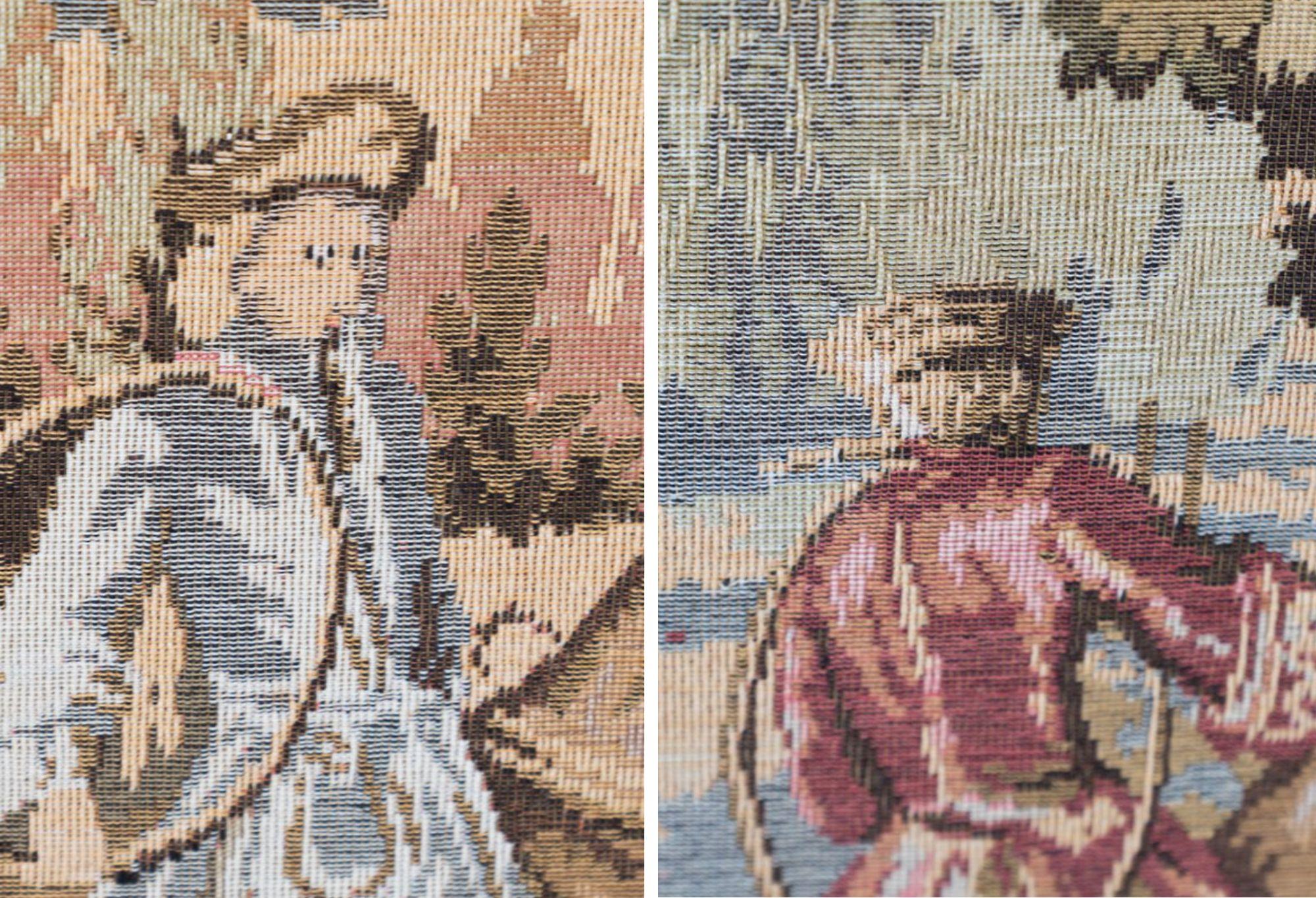 1960s Italian Wooden Coat Rack with Tapestry Hunting Scene For Sale 4