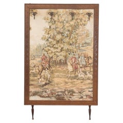 1960s Italian Wooden Coat Rack with Tapestry Hunting Scene