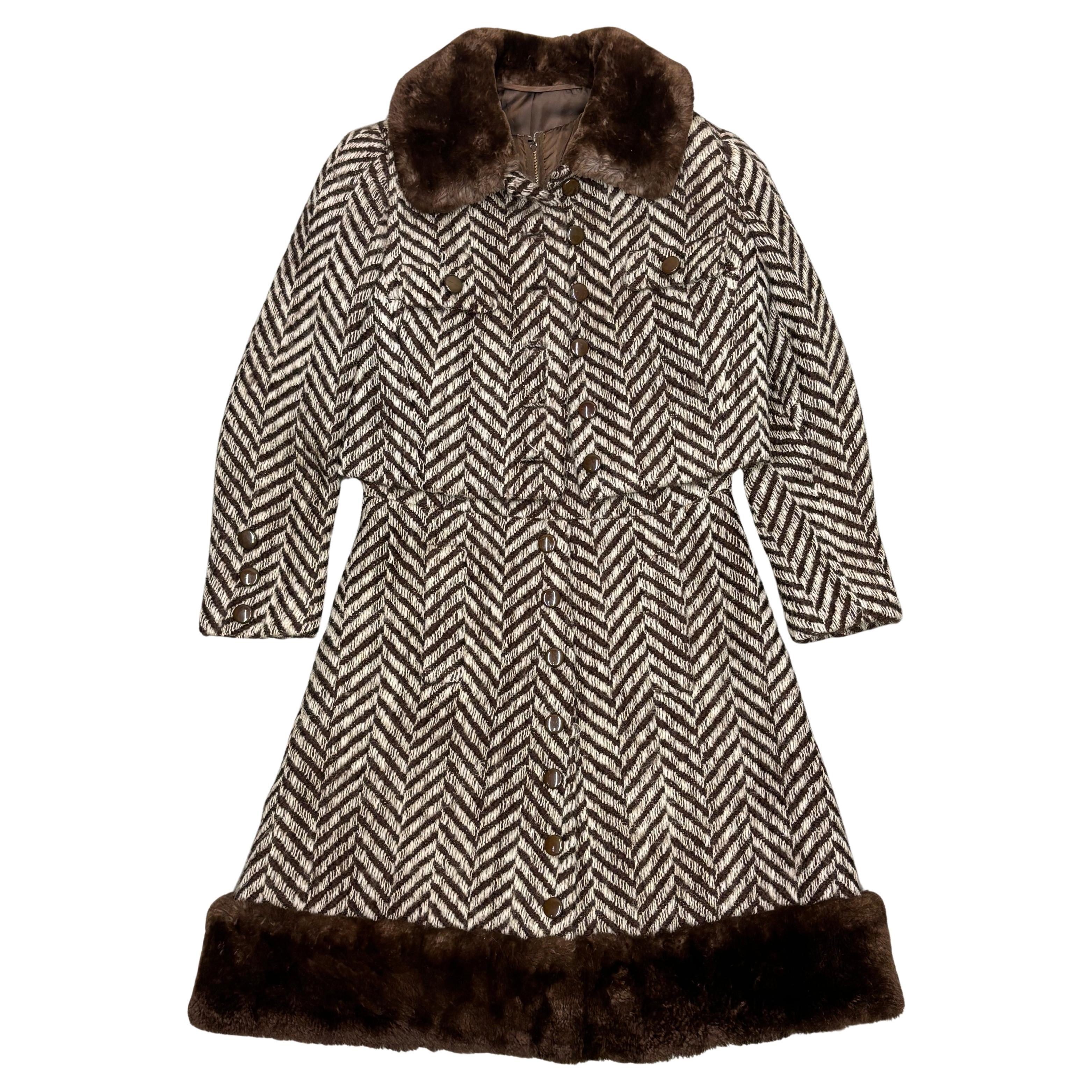 1960's Italian wool dress + jacket with fur trim For Sale