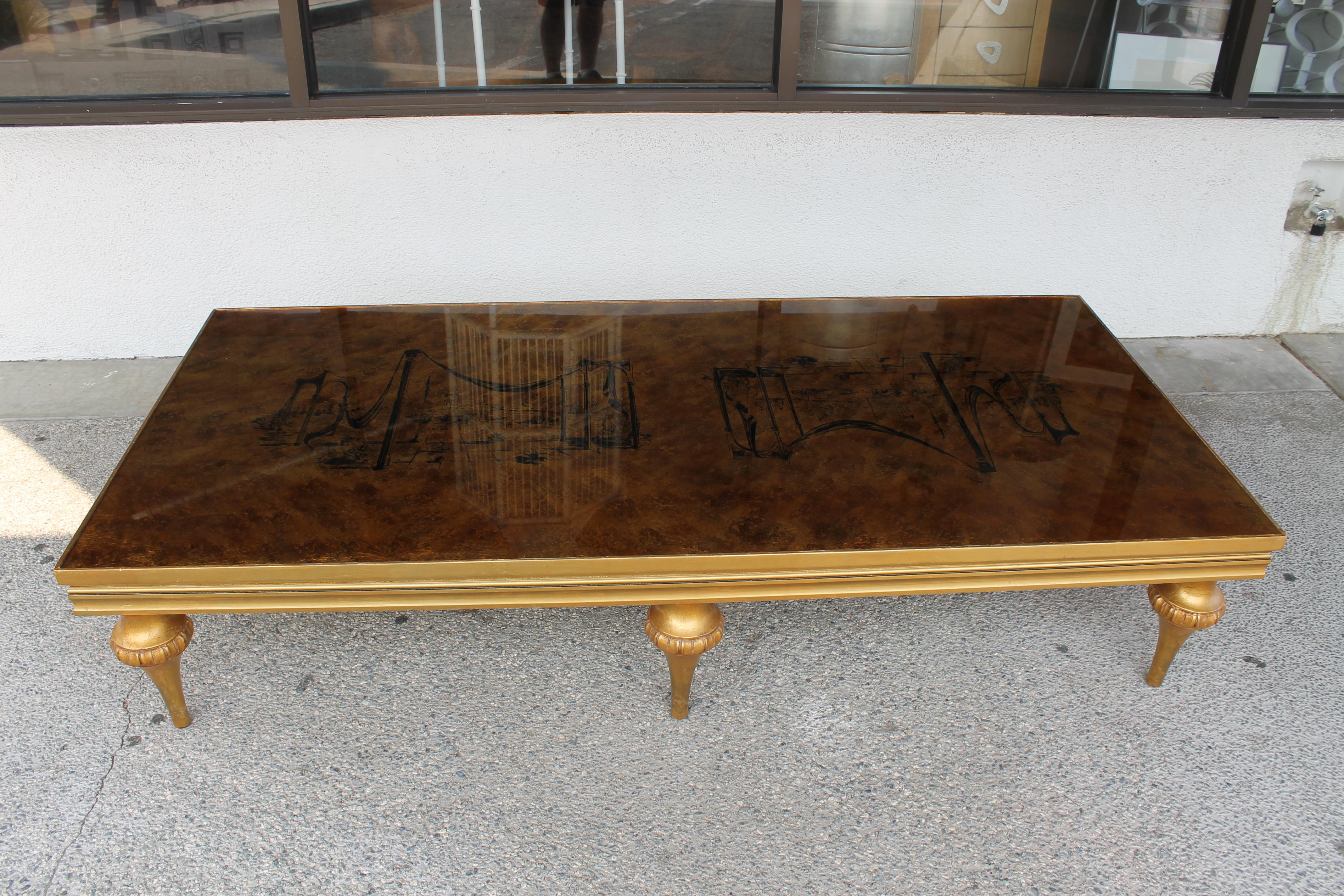 Mid-Century Modern 1960s Italianate Eglomise Coffee Table with Surrealist Scene