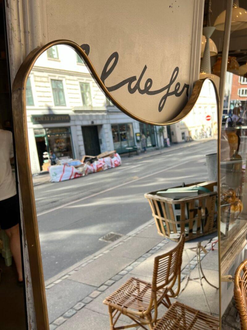 Italian 1960s Italy Brass Mirror-Lovely Curvature Above and Below For Sale
