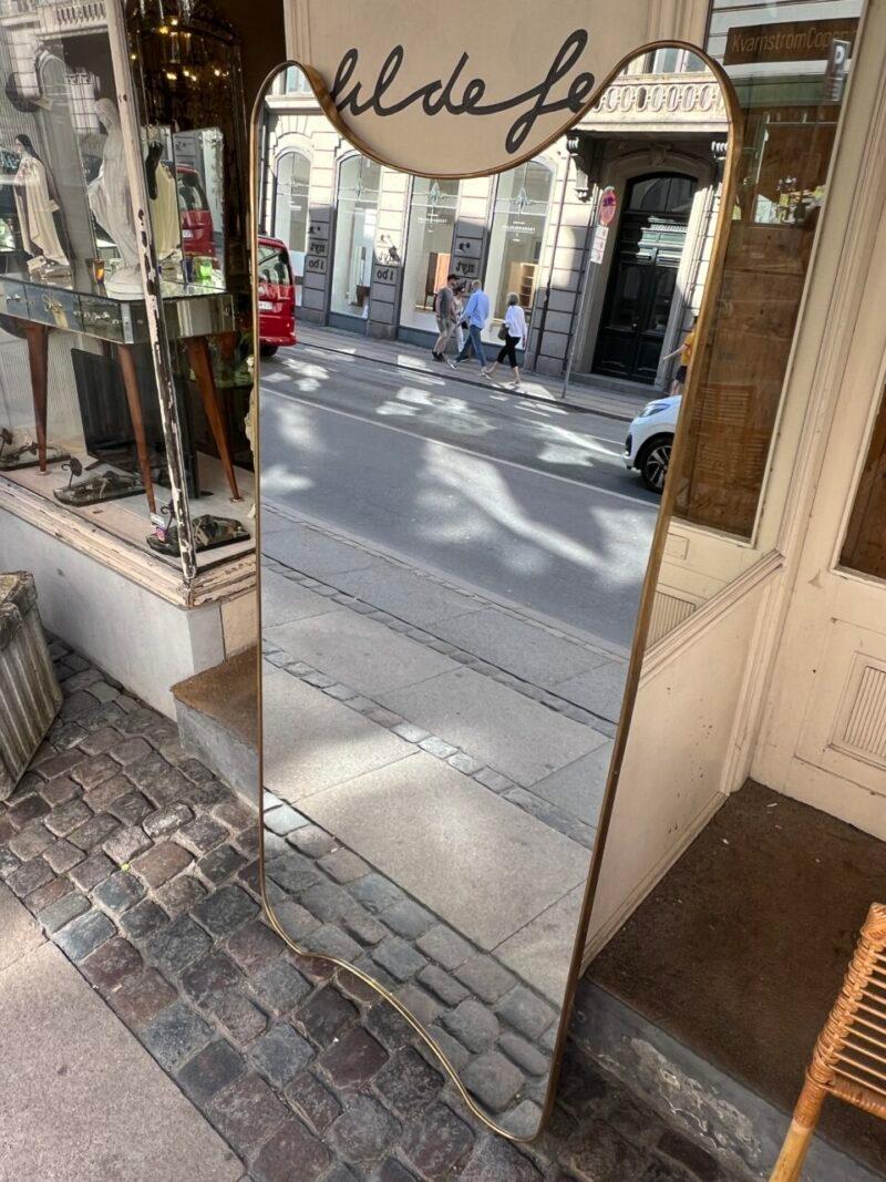 20th Century 1960s Italy Brass Mirror-Lovely Curvature Above and Below For Sale