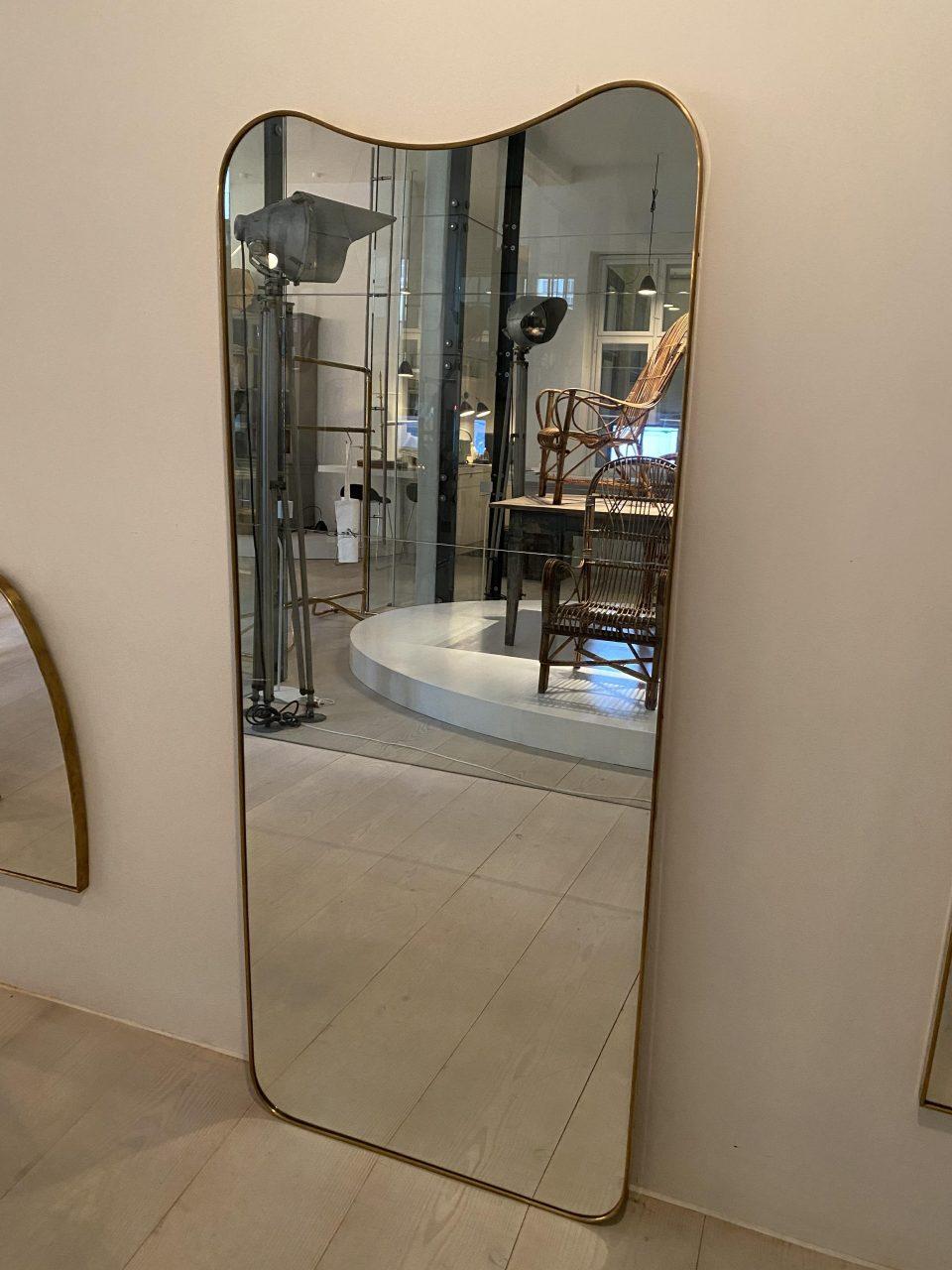 1960s Italy Brass Mirror-Lovely Curvature in Bowed Top 1