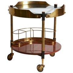 Retro 1960s, Italy Brass Wood Painted Metal Bar Cart