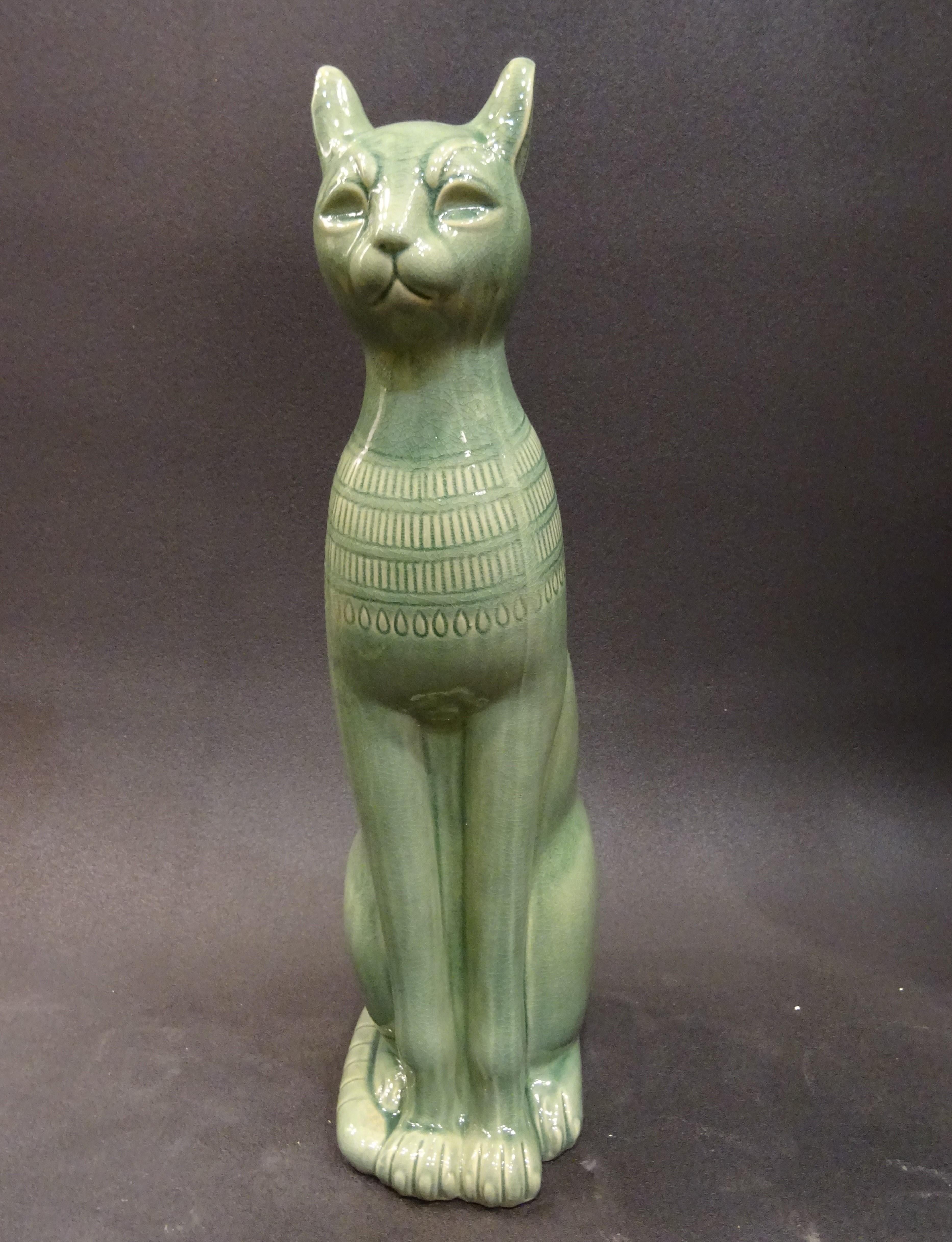 1960s Italy Couple of Cats Sculptures in Celadon Color Ceramic 4