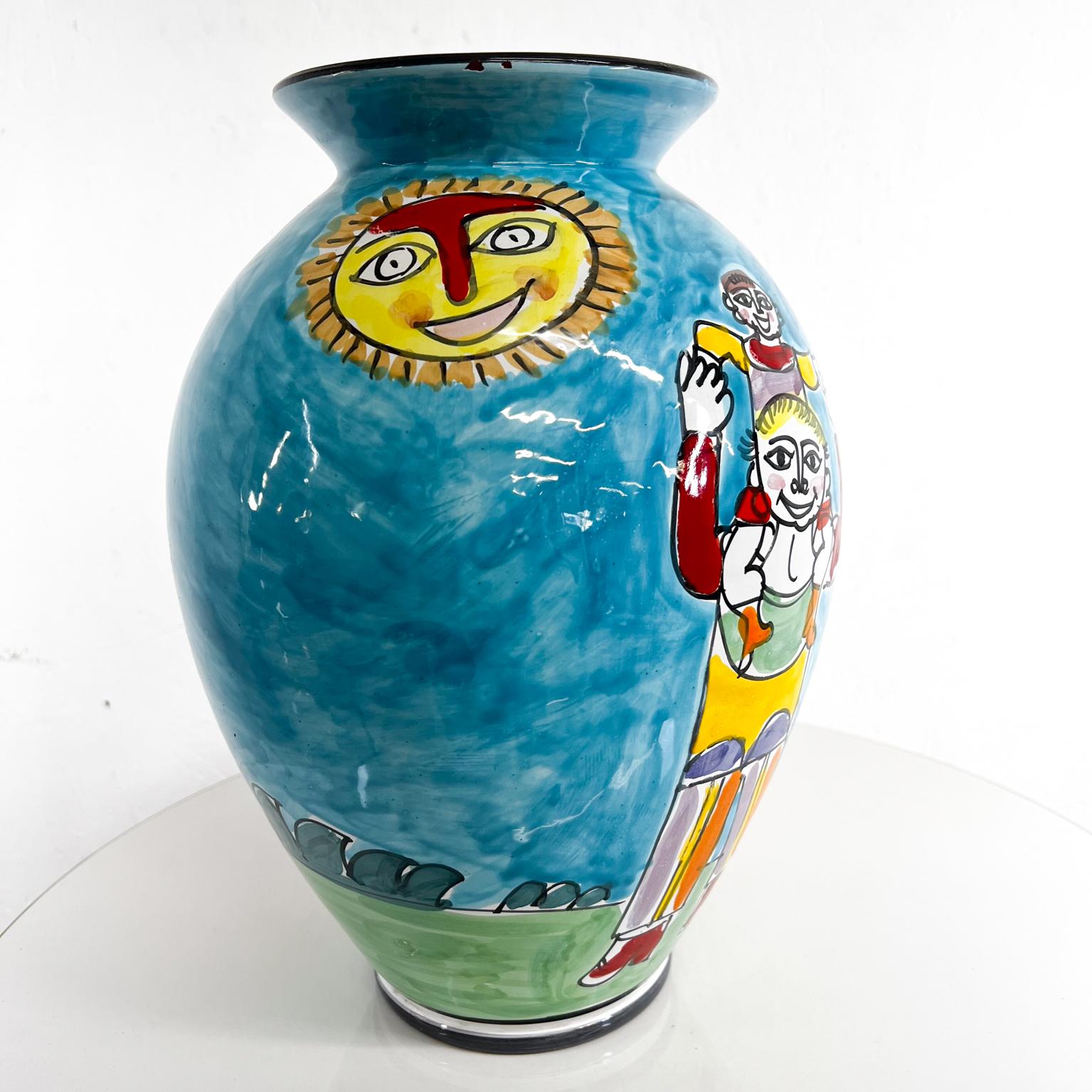1960s Italy Hand Painted Collections Colorful Ceramic Vase Happy Family 1