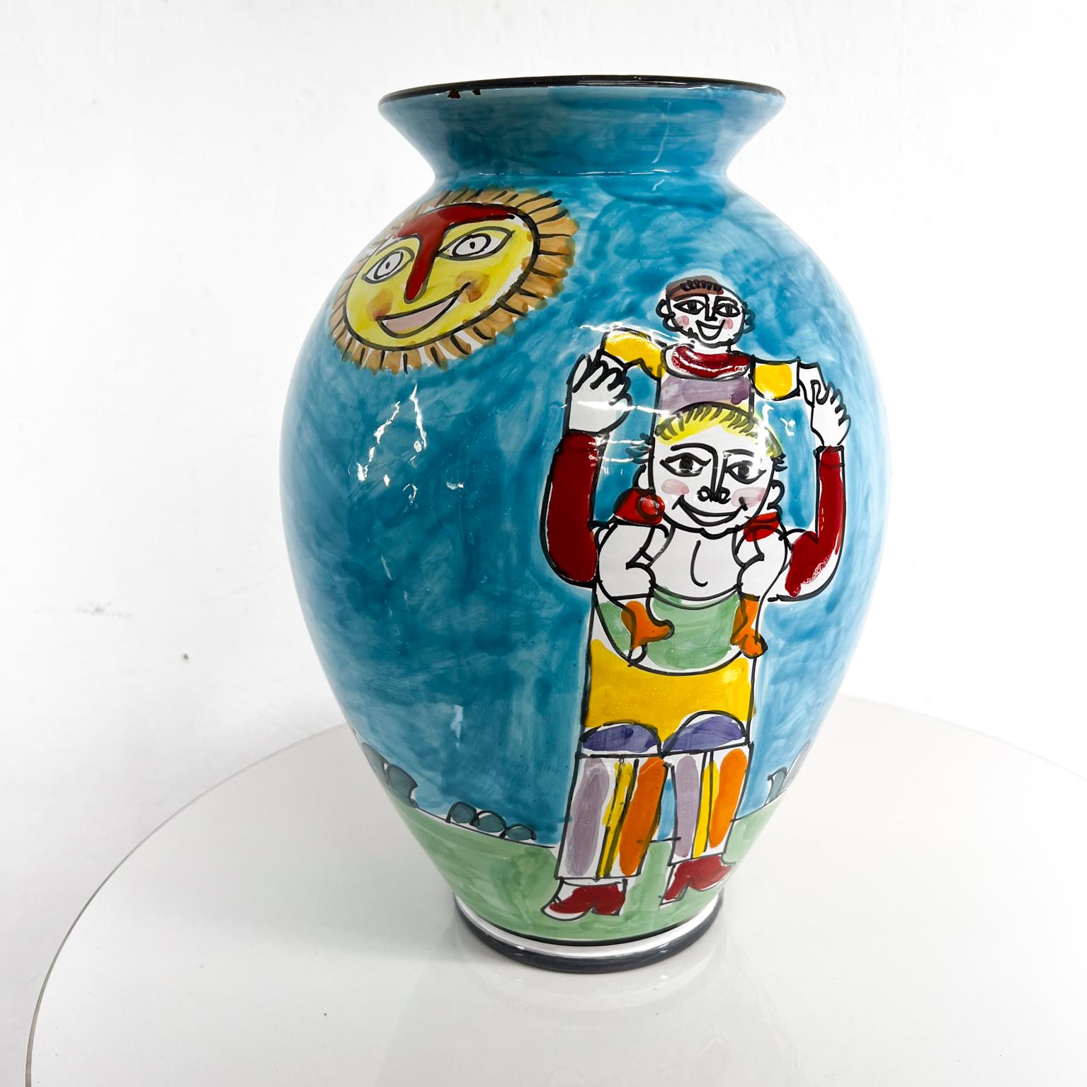 1960s Italy Hand Painted Collections Colorful Ceramic Vase Happy Family 2