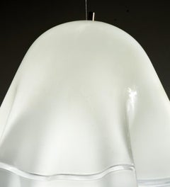 1960's Italy, Luciano Vistosi “Zenda” Murano Glass Pendant Lamp Cobalt Blue Rim