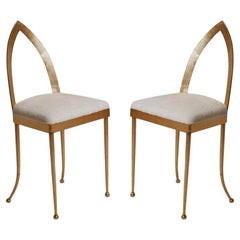 Vintage 1960's Italy Pair of Gilded Metal Vanity Chairs Reupholstered in Shearling
