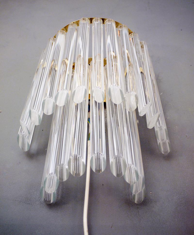 1960s Italy Venini Wall Sconce White Murano Glass and Brass For Sale 1