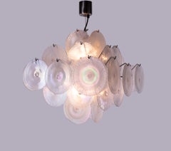 Lampadario Vistosi degli anni '60 con dischi di vetro di Murano iridescenti