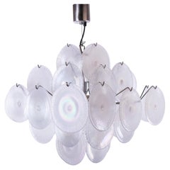 Iridescent Murano Disc Chandelier Glass & Nickel by Carlo Nason, Mazzega 1960s