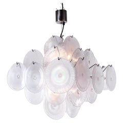 Lampadario Vistosi degli anni '60 con dischi di vetro di Murano iridescenti