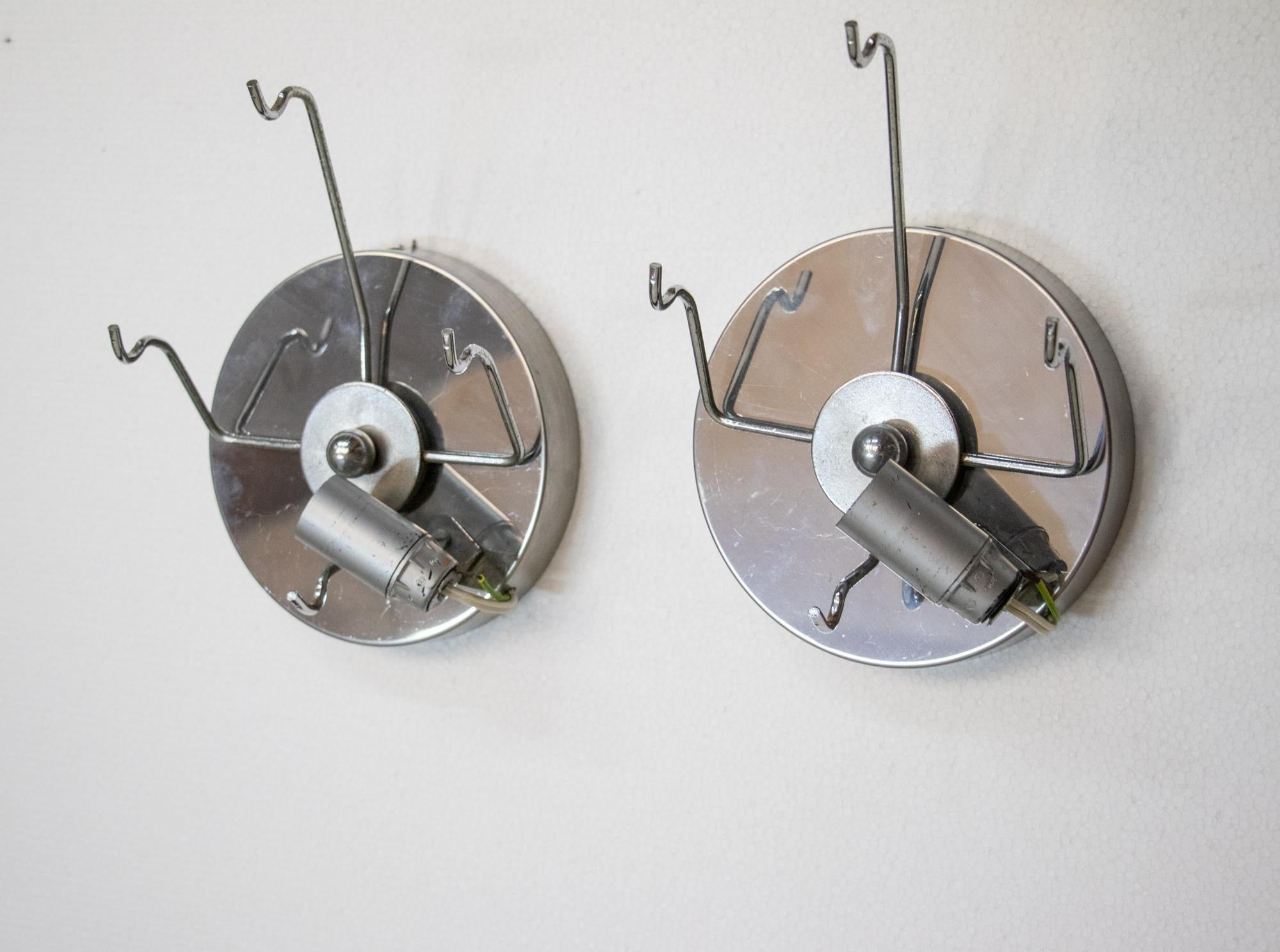 Lámpara de pared Vistosi de Italia de los años 60 con bolas de cristal de Murano sobre discos helados, set de 2 3