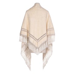 1960s Ivory Cream Fringe & Passementerie Broadtail Lamb Fur Stole Cape Wrap