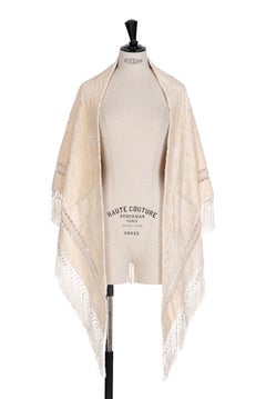 1960s Ivory Cream Fringe & Passementerie Broadtail Lamb Fur Stole Cape Wrap