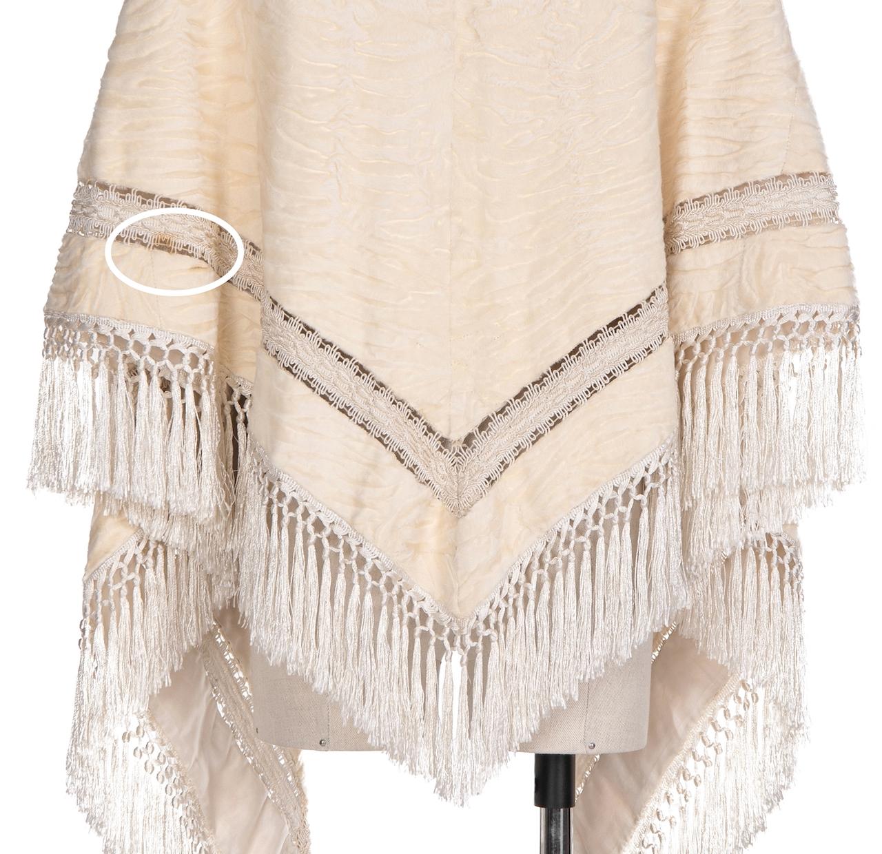 1960s Ivory Cream Fringe & Passementerie Broadtail Lamb Fur Stole Cape Wrap For Sale 4
