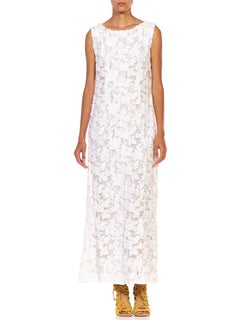 1960S Ivory & White Lace With Ribbon Appliqué Flowers Gown
