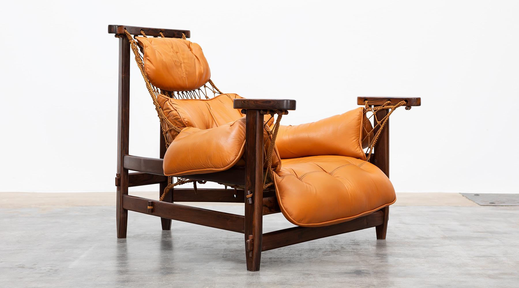1960s wood, leather cushion Lounge Chair and Ottoman by Jean Gillon 3