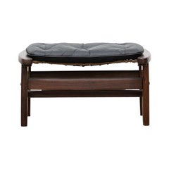 1960s brown wood, leather cushion Stool by Jean Gillon 'a'