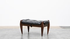 1960s brown wood,  black leather cushion Stool by Jean Gillon 'b'