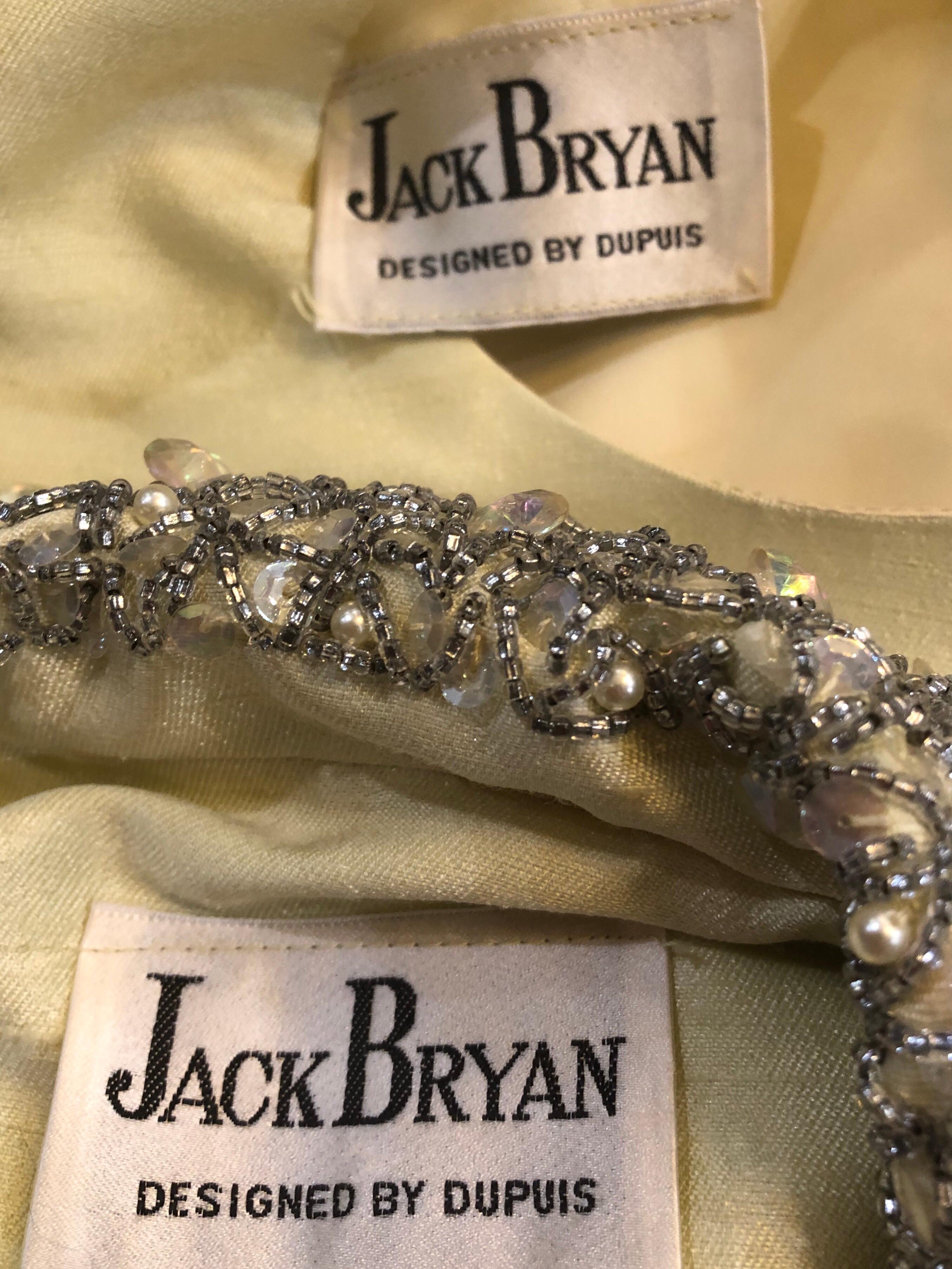 1960s Jack Bryan Yellow Silk Rhinestone Beaded 60s A-Line Dress + Jacket Suit For Sale 7