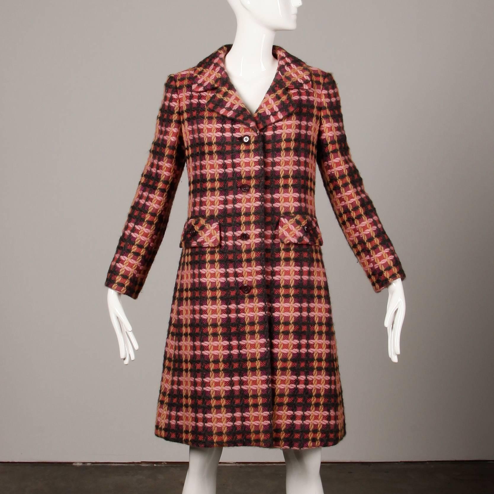 pink plaid wool coat