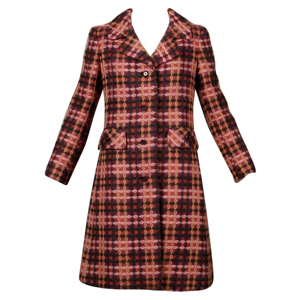 1960s Jack Feit for Nan Duskin Vintage Pink Plaid Heavy Wool Coat For Sale