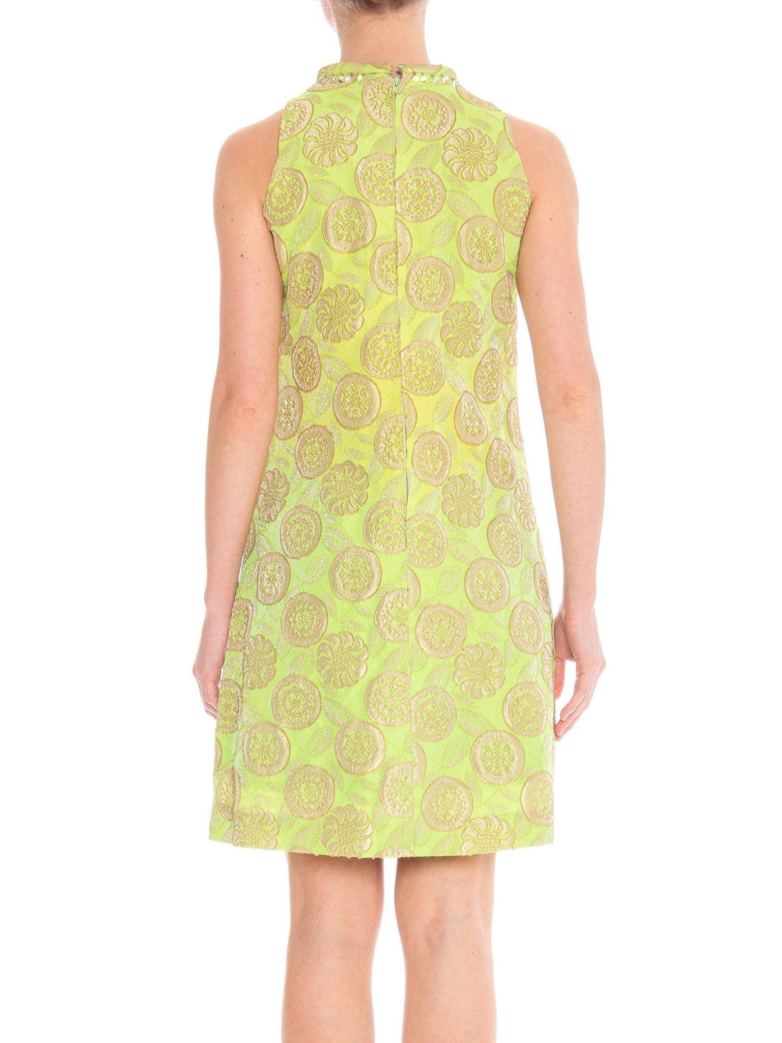 Women's 1960S Lime Green Floral Rayon Blend Jacquard Dress For Sale