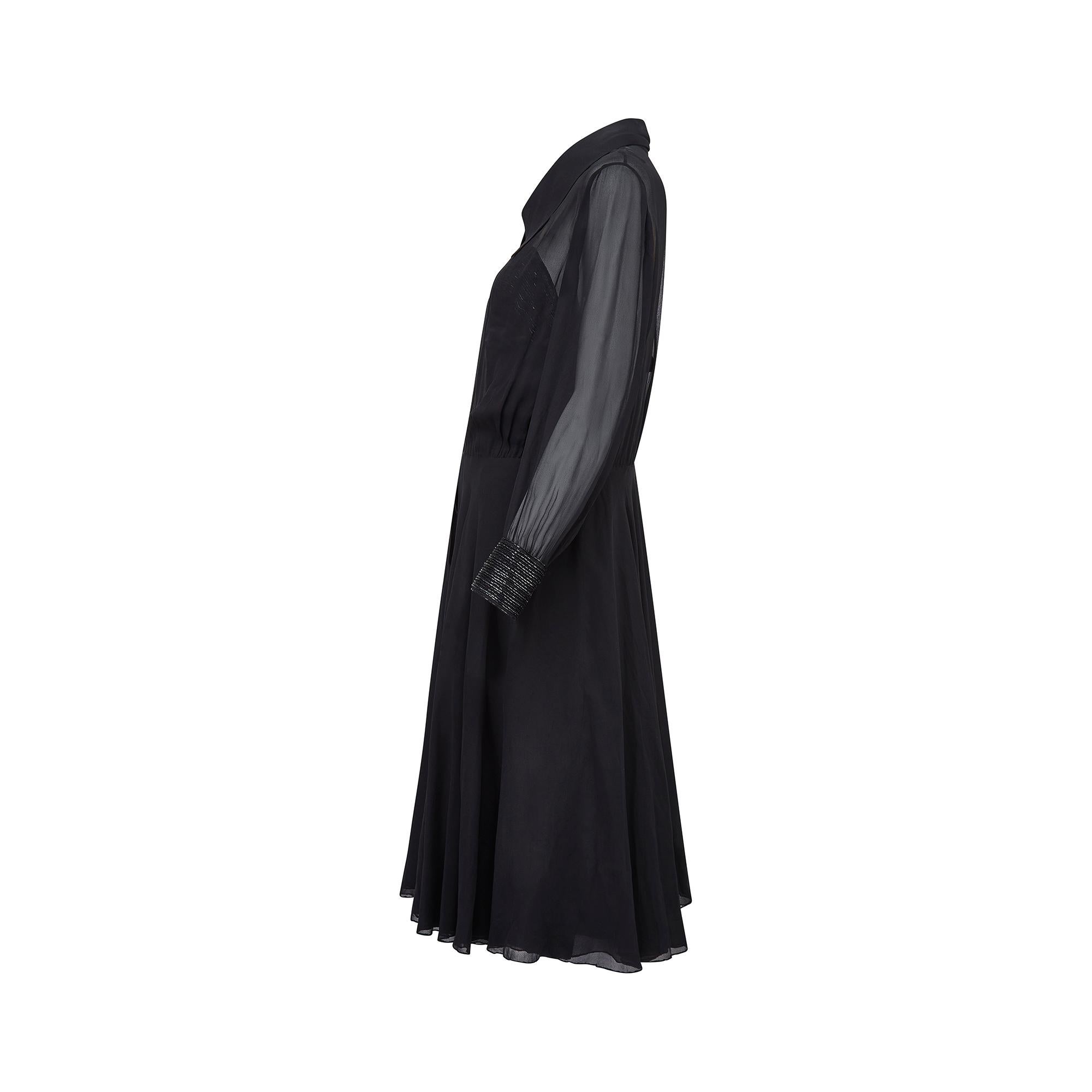 1960s Jacqueline Godard Couture Black Silk Chiffon Dress Ensemble In Excellent Condition For Sale In London, GB