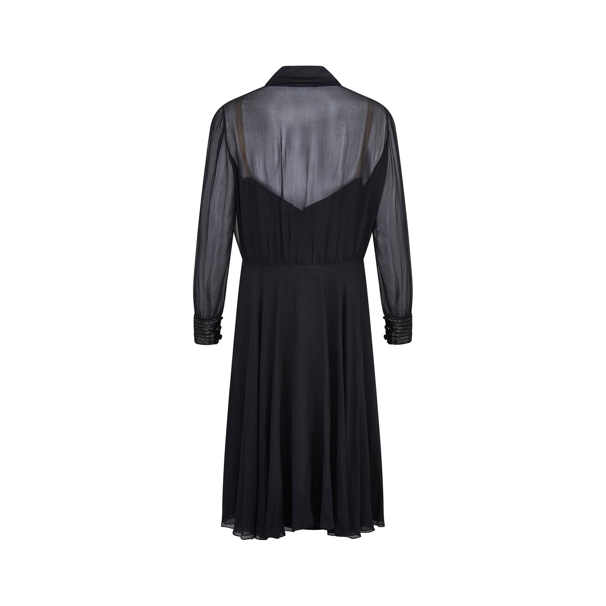 Women's 1960s Jacqueline Godard Couture Black Silk Chiffon Dress Ensemble For Sale