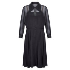 1960s Jacqueline Godard Couture Black Silk Chiffon Dress Ensemble