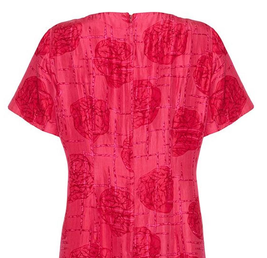 Red 1960s Jacques Cerise Silk Abstract Rose Print Dress For Sale