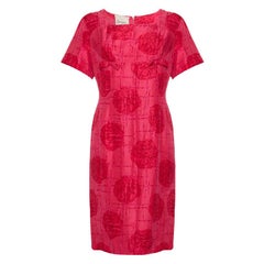 1960s Jacques Cerise Silk Abstract Rose Print Dress
