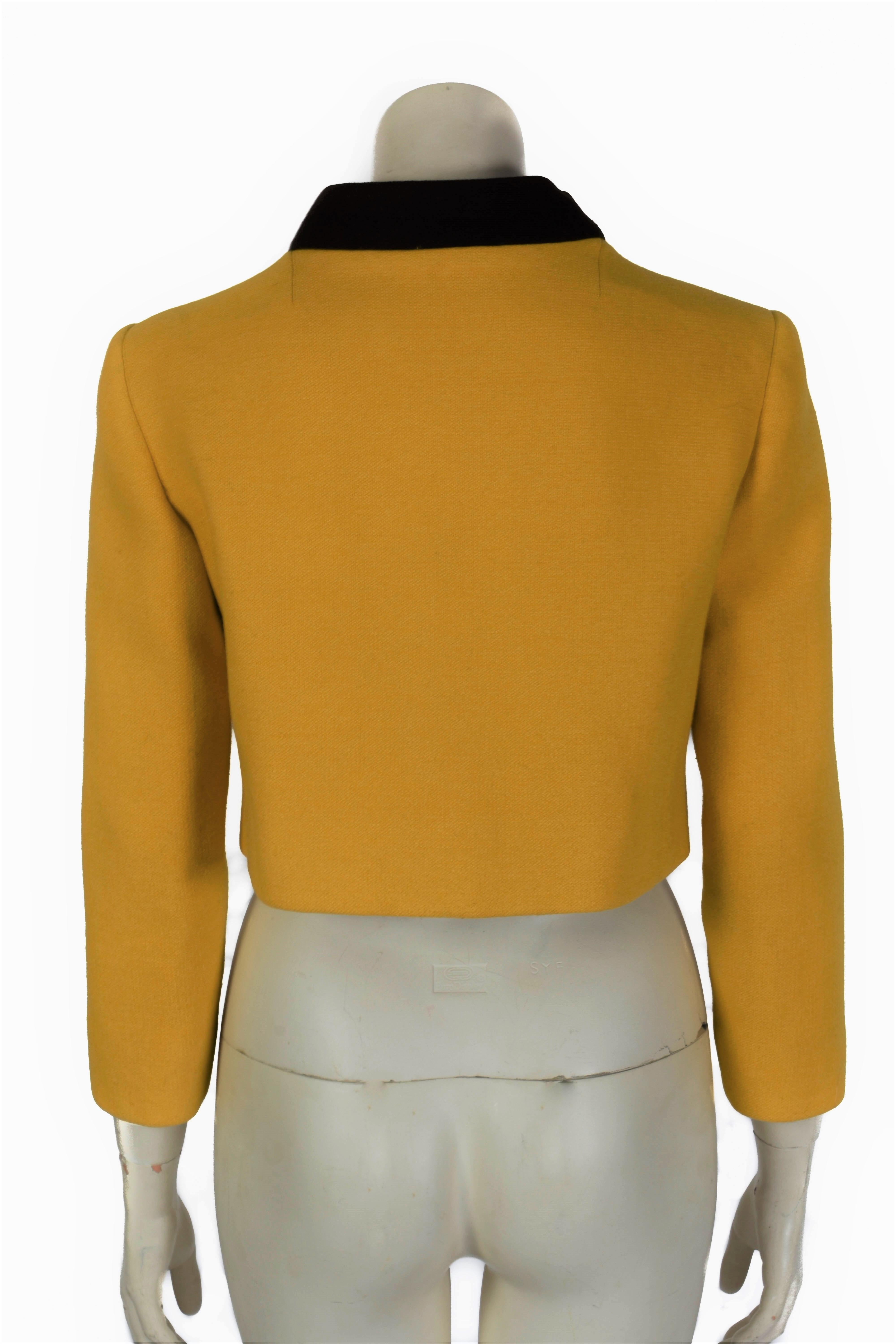 FINAL SALE 1960's Jacques Heim Haute Couture Cropped Yellow Wool Jacket In Good Condition In Amsterdam, NL