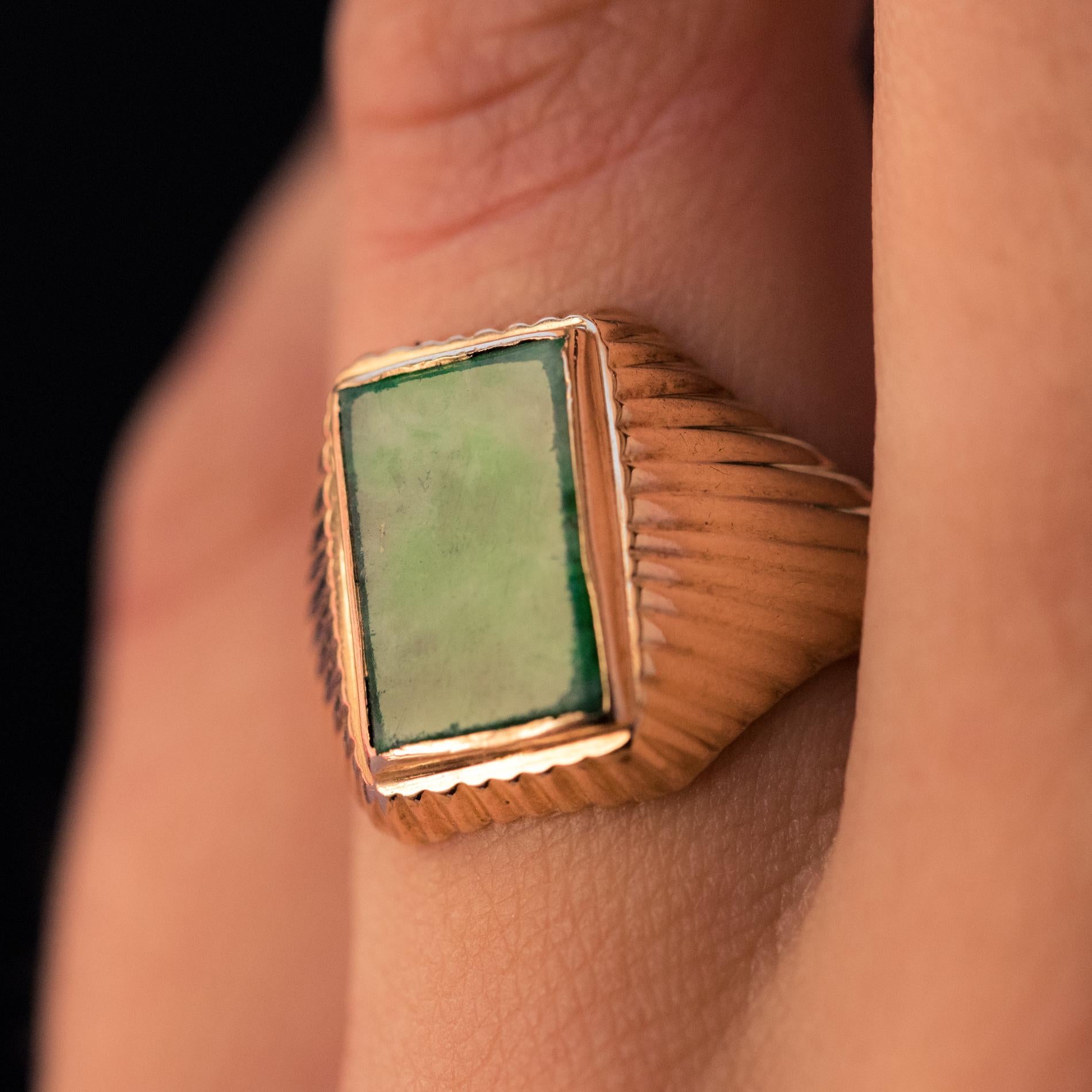 Square Cut 1960s Jade 18 Karat Rose Gold Unisex Signet Ring