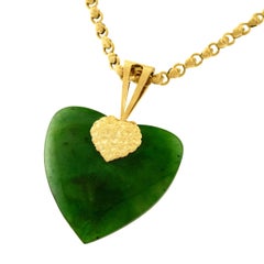 Vintage 1960s Jade and Gold Heart Pendant