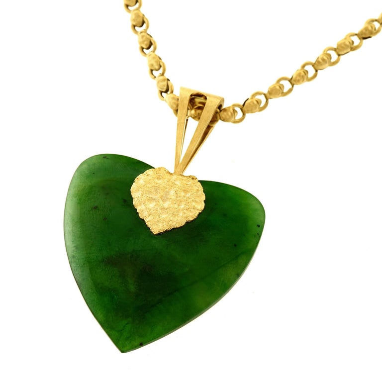 Jade heart pendant gold Outlet