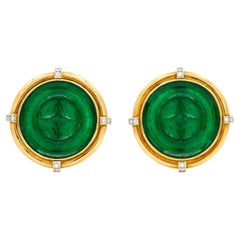 1960
s Jade Diamond 18 Karat Two-Tone Gold Star Ear-Clip Earrings