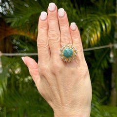 1960's Jade Diamond 18 Karat Yellow Gold Split Shank Vintage Estate Ring