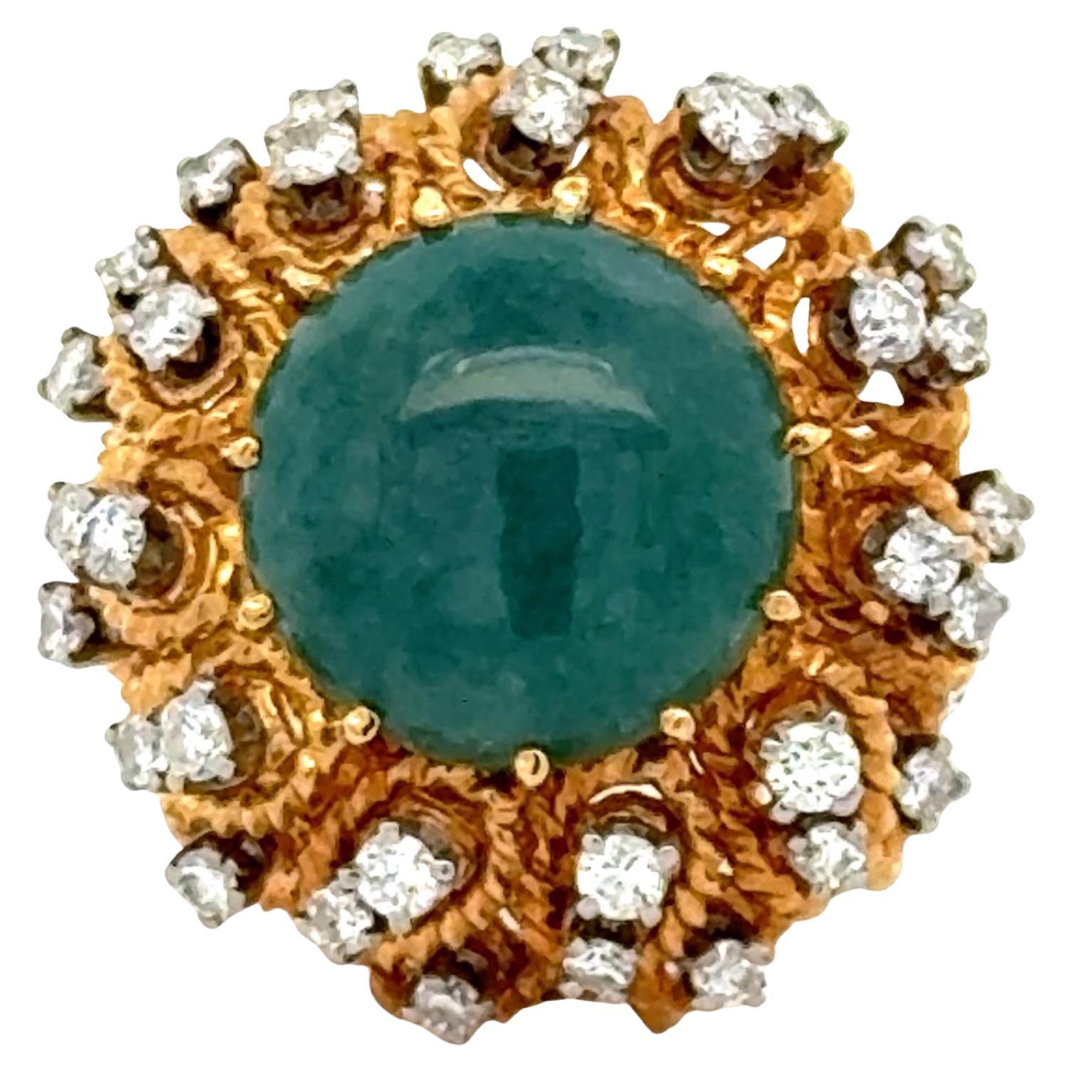 1960's Jade Diamond 18 Karat Yellow Gold Split Shank Vintage Estate Ring For Sale