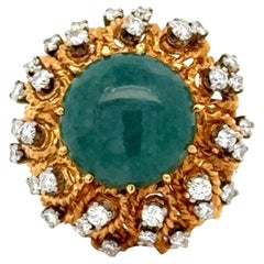 1960's Jade Diamond 18 Karat Yellow Gold Split Shank Retro Estate Ring
